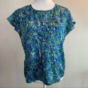 Talbots blue/green cap sleeve blouse PS